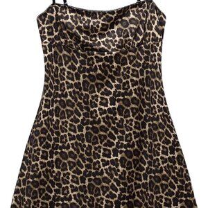 Women's Leopard Dress Spaghetti Strap Mini Cami Flare Summer Beach Party